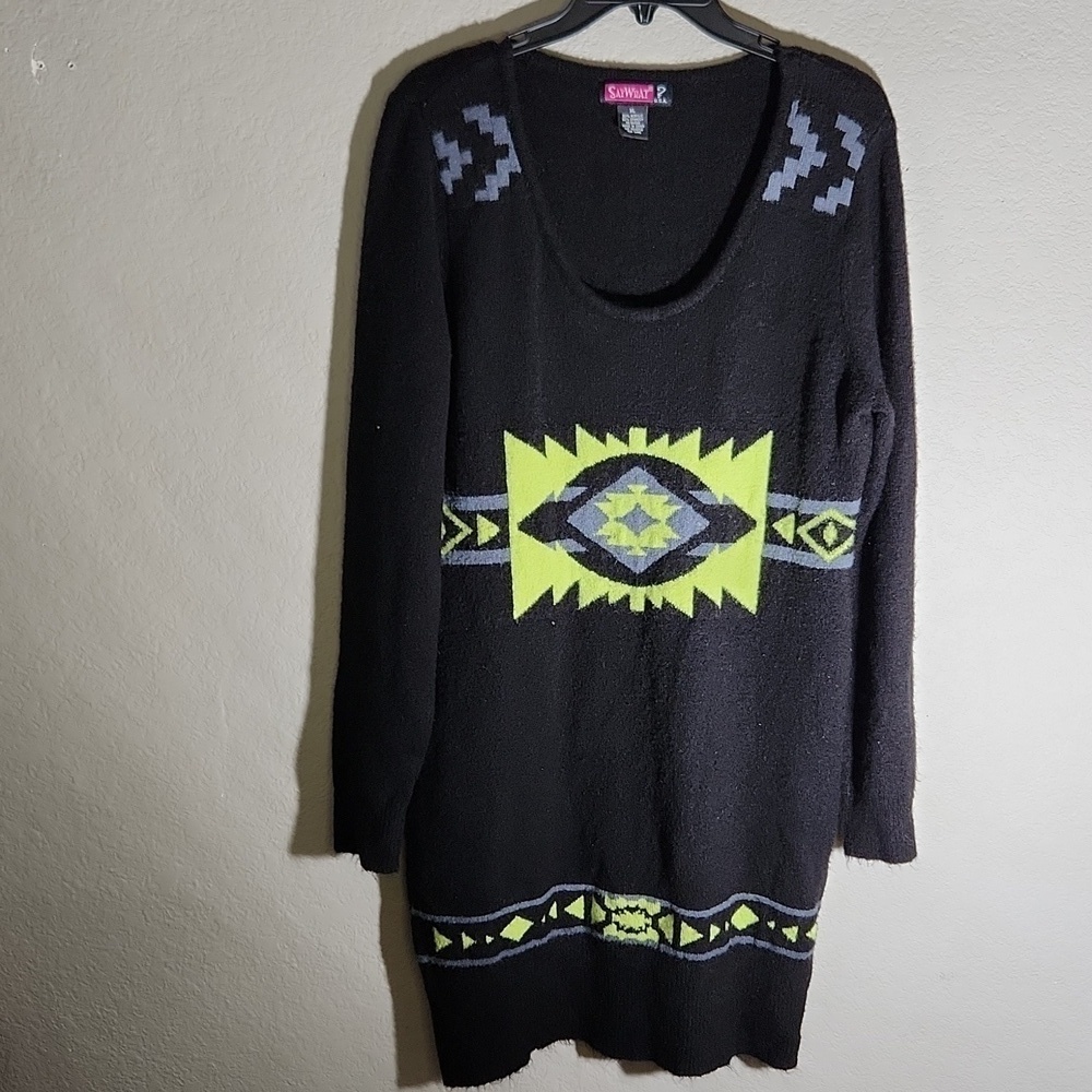 Saywhat Sweater Dress Size XL Aztec Black Yellow ish gray